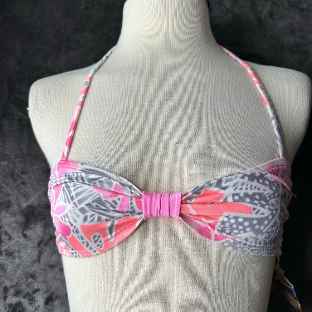 Vintage 80s/90s Bandeau Halter Neck Bikini Top Pink Grey  
Women’s Size XS/S